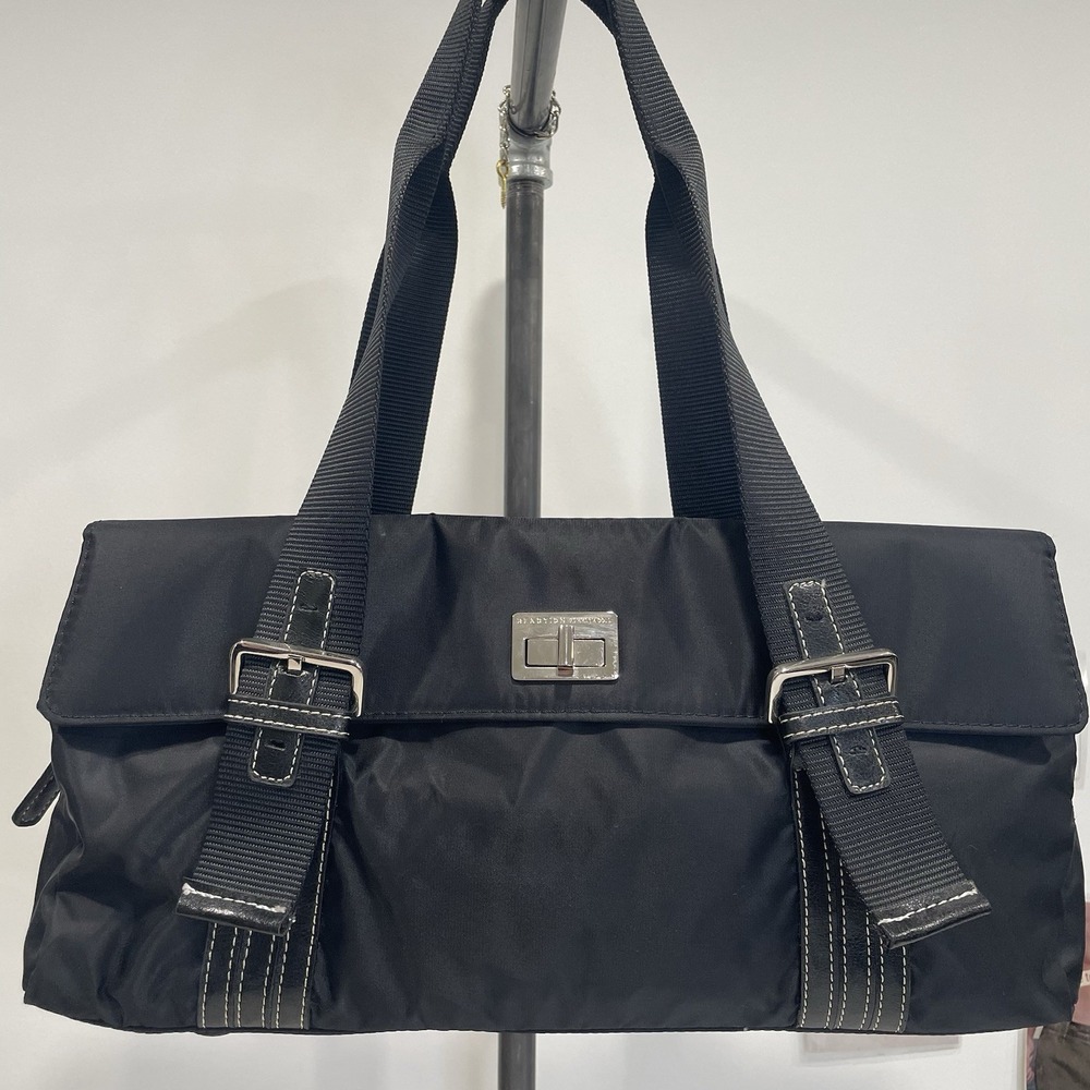 Kenneth Cole Reaction Y2K Black Nylon Shoulder Bag Red Interior Silver Hardware